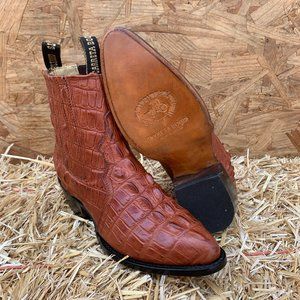 Men's Wéstern Vaquero Half boot Crocodile Print Leather Botin cognac Cocodrilo